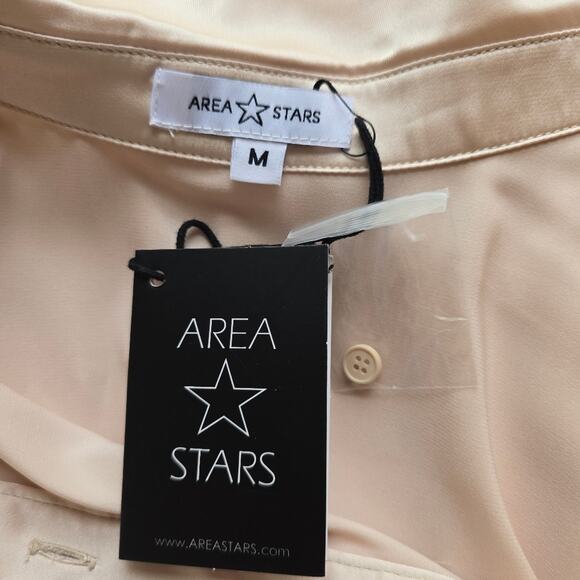 W Area Stars Pia Pleated Charmeuse Blouse NWT Size M Gold Satin Plisse Sleeves - Picture 9 of 10